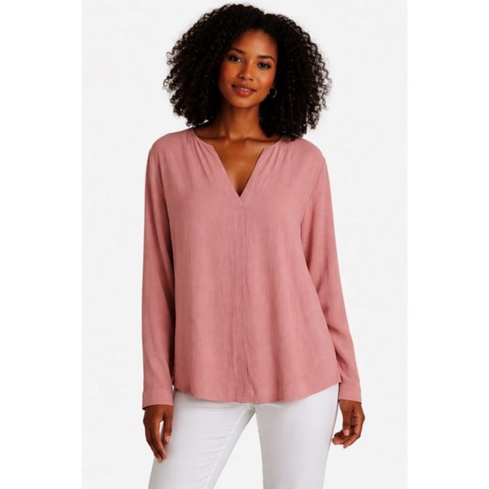 Esprit Dusty Rose Pink V-Neck Long Sleeve Blouse Tunic 12 Resortwear Chic 84-12